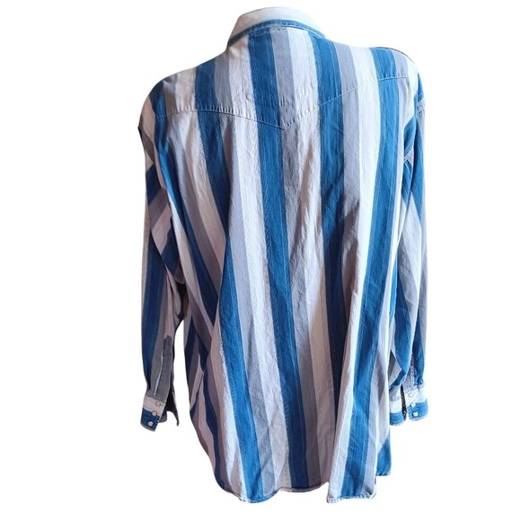 XXL Vintage Wrangler Western Shirt Cowboy Striped Pearl Snaps 1990's Bangladesh - Picture 4 of 8